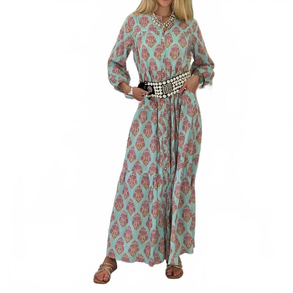NEW JUST DARVINY boho long maxi dress in bahama sea
